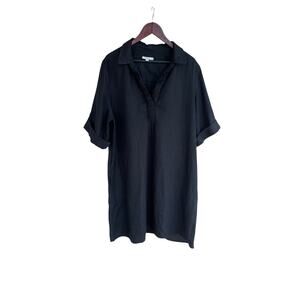 Chico’s Black Linen Tunic Dress Size 4 US 20 Frayed Ruffle Collar Relaxed